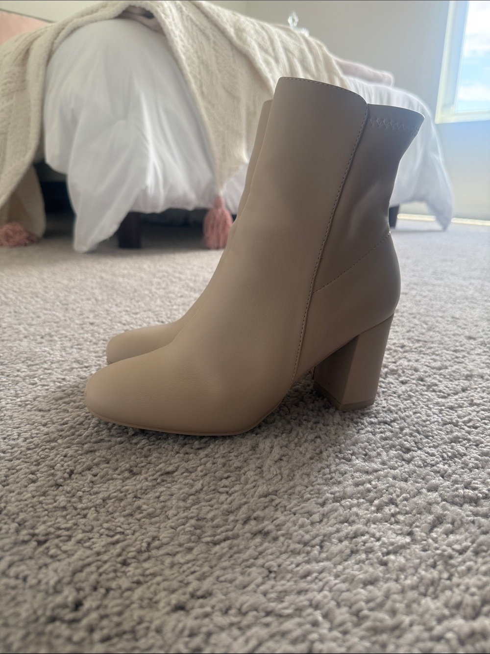 MIA Beige Block Heel Ankle Boots